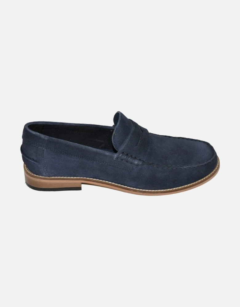 Front Mens Suede Leather Loafer Navy