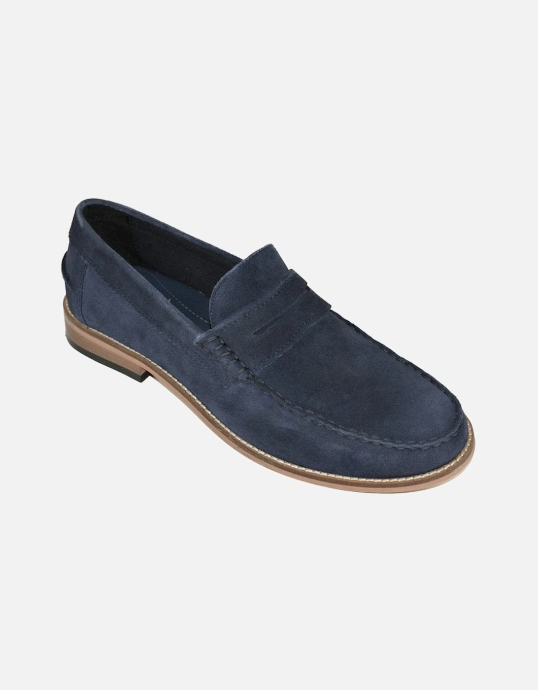 Front Mens Suede Leather Loafer Navy