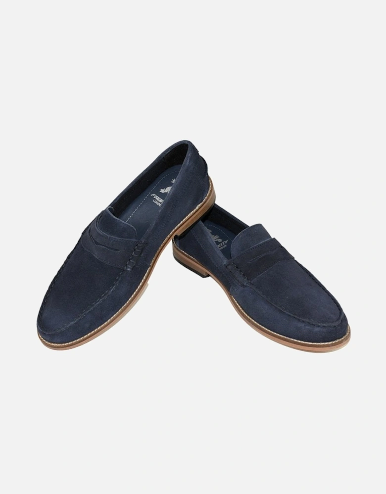 Front Mens Suede Leather Loafer Navy