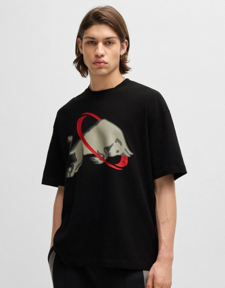 HUGO x RB Danirick Mens Oversized-Fit T-Shirt with Signature Red Bull Motif