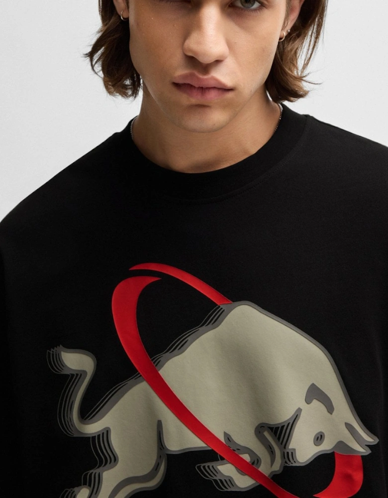 HUGO x RB Danirick Mens Oversized-Fit T-Shirt with Signature Red Bull Motif