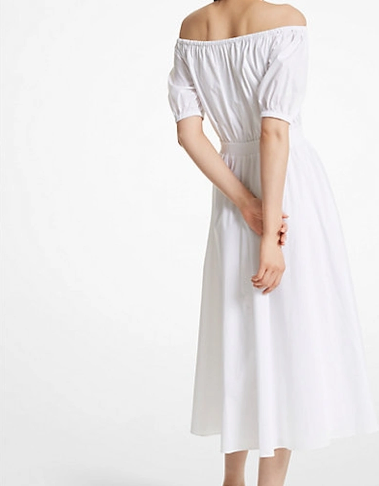 Stretch Organic Cotton Poplin Off-The-Shoulder Dress