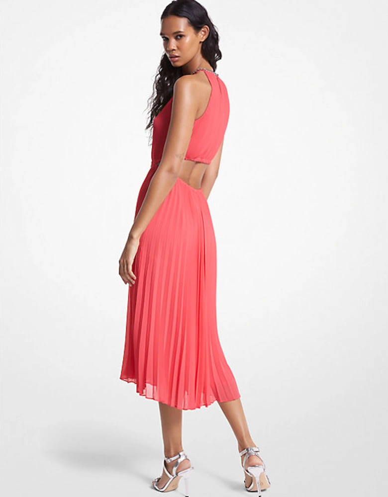 Pleated Georgette Cutout Dress
