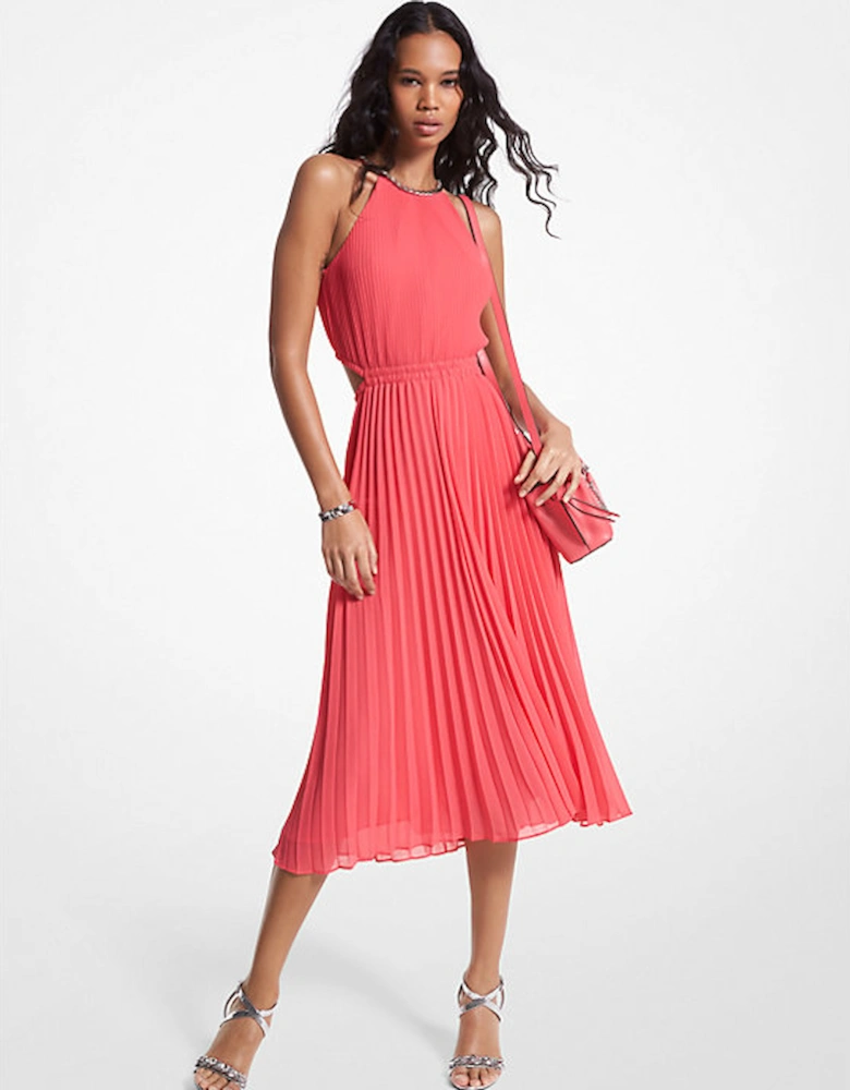 Pleated Georgette Cutout Dress