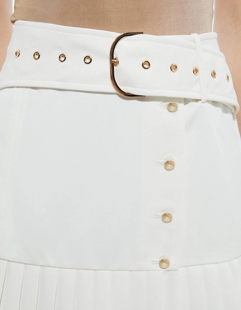 Twill Woven Belt Detail Pleated Mini Skirt