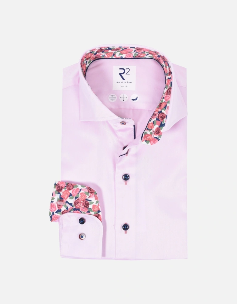 Cut Away Collar Long Sleeved Shirt Pink