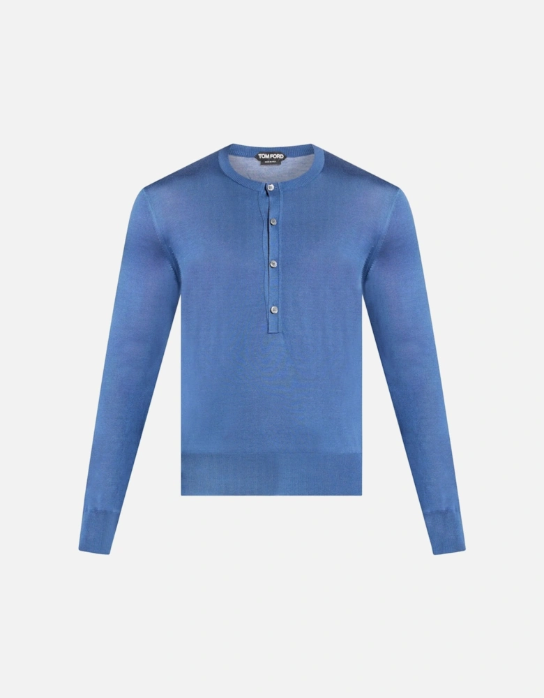 Silk Vanise Long Sleeve Henley Blue