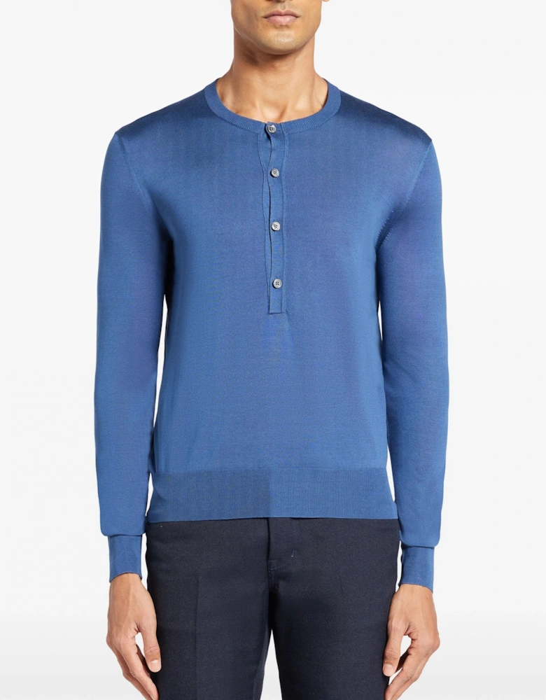 Silk Vanise Long Sleeve Henley Blue