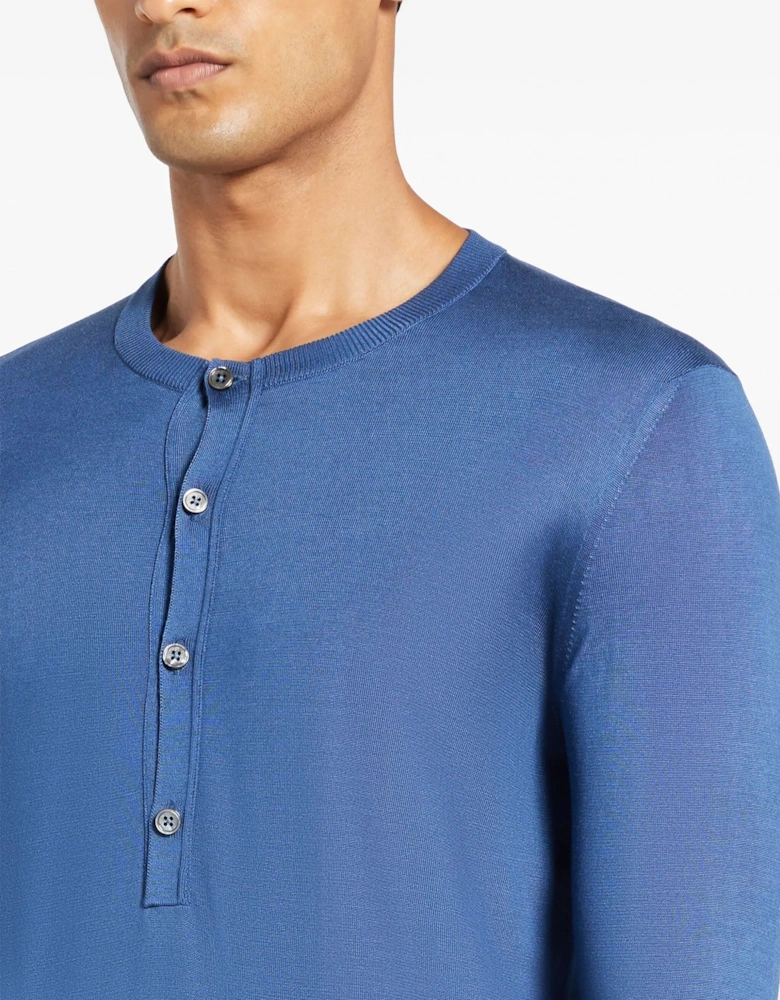 Silk Vanise Long Sleeve Henley Blue