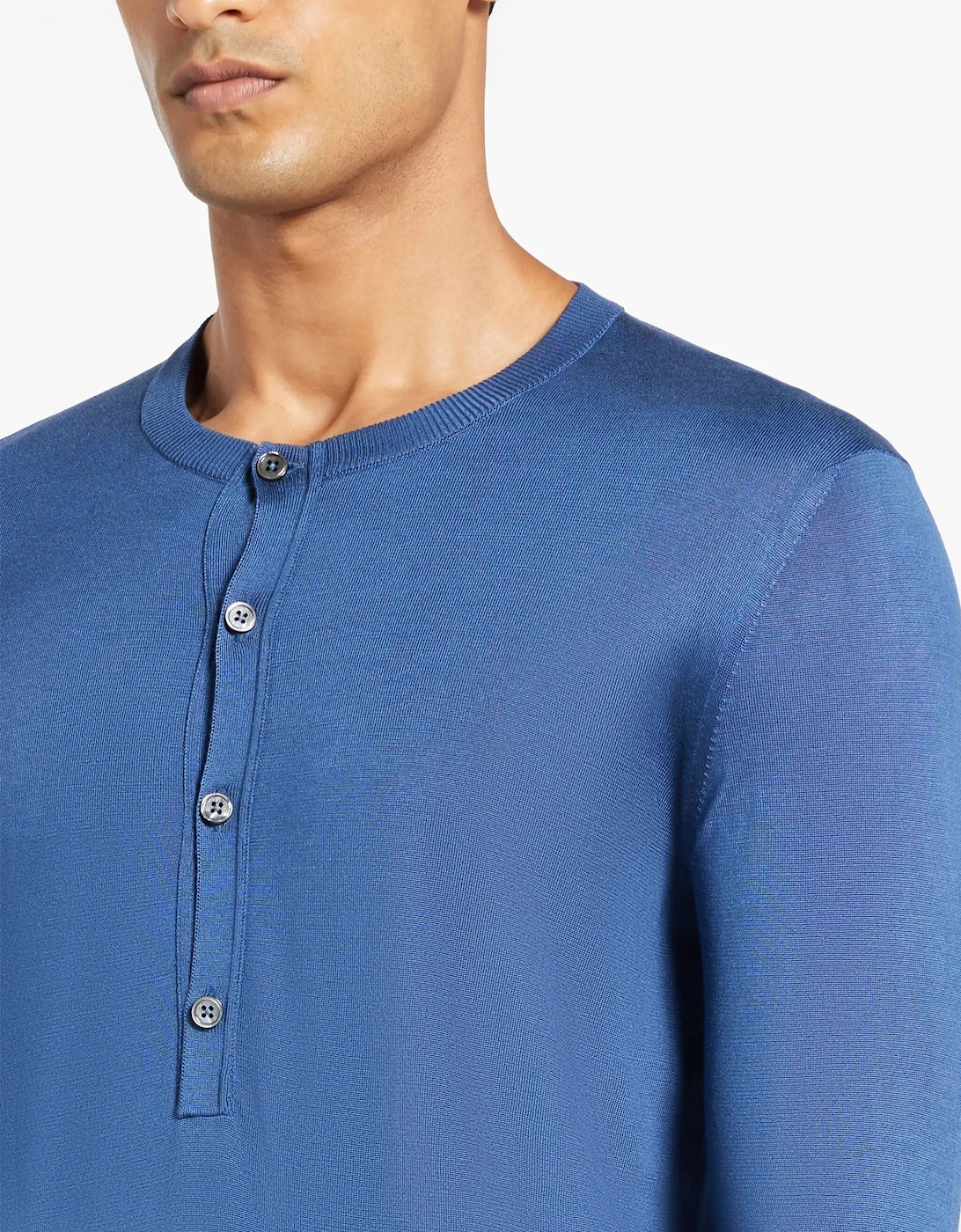 Silk Vanise Long Sleeve Henley Blue