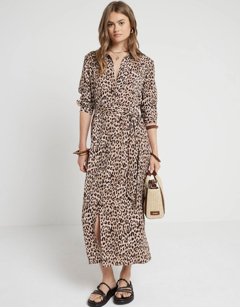 Animal Print Midi Dress - Light Beige