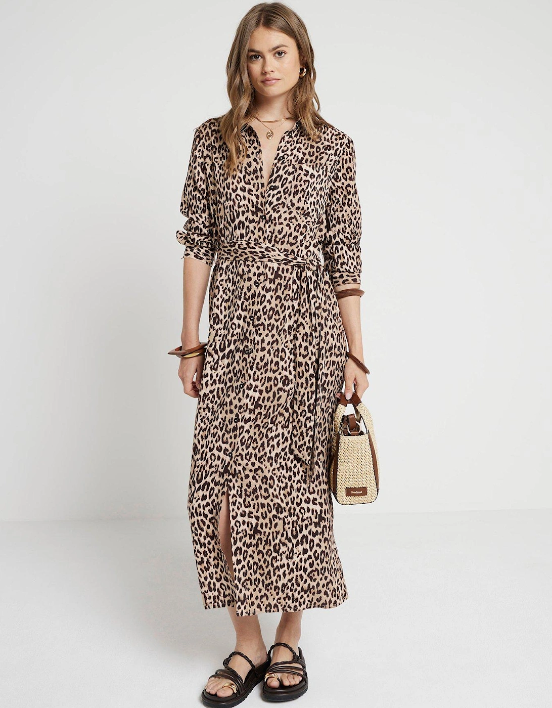 Animal Print Midi Dress - Light Beige, 7 of 6