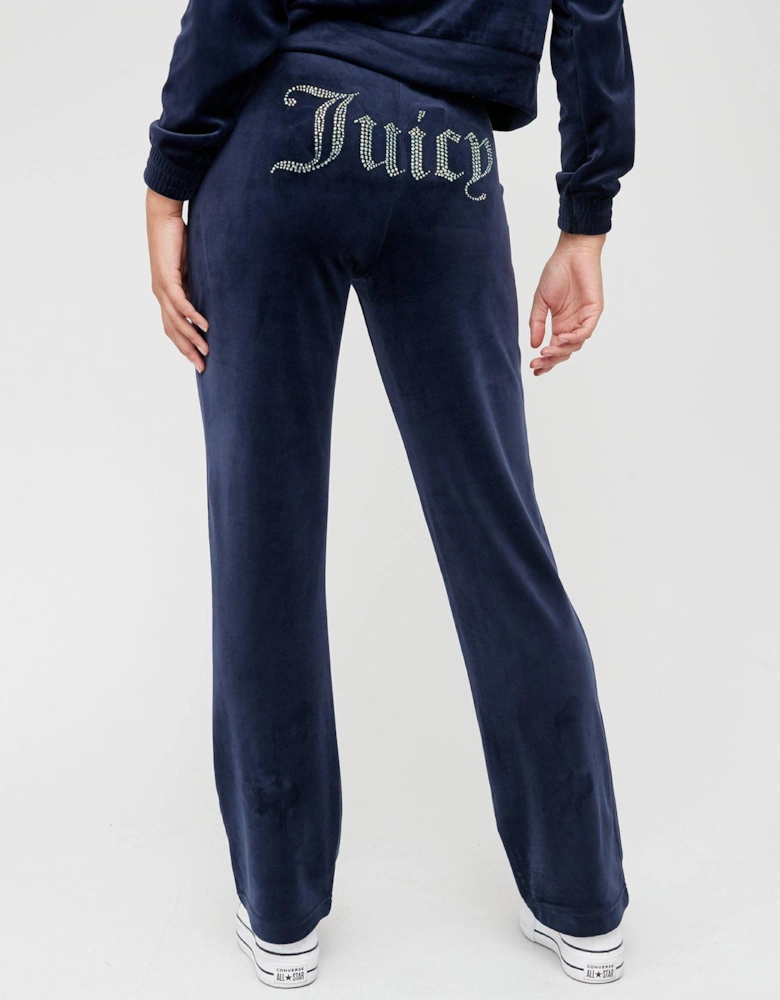 Diamante Back Logo Velour Track Pant - Navy