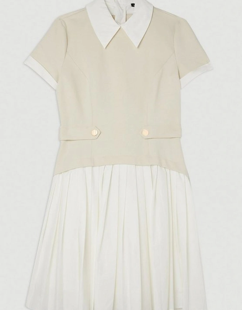 Jersey Cotton Poplin Pleated Mini Dress