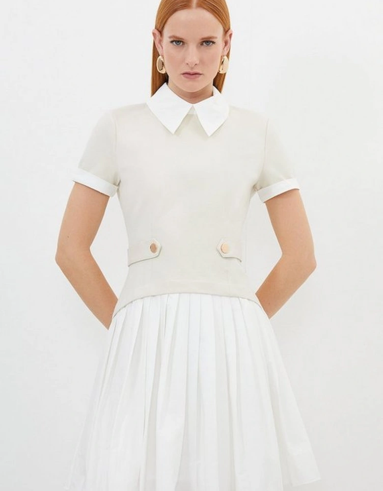 Jersey Cotton Poplin Pleated Mini Dress