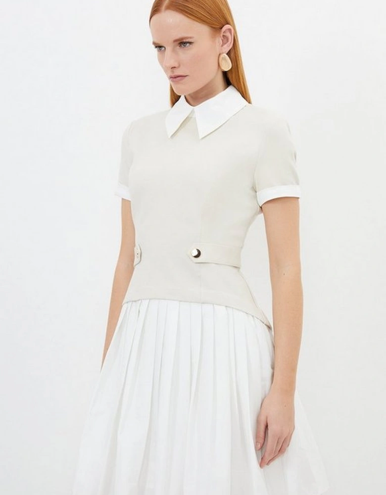 Jersey Cotton Poplin Pleated Mini Dress