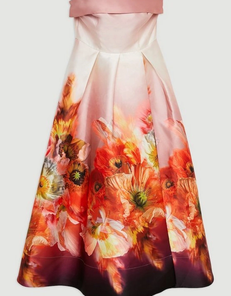 Placed Floral Print Woven Prom Maxi Dress