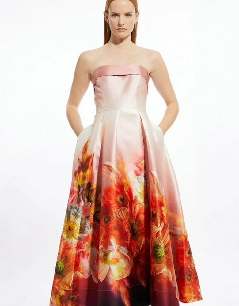 Placed Floral Print Woven Prom Maxi Dress