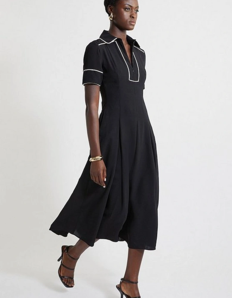 Petite Fluid Tailored Tipped Full Skirted Midi Dress