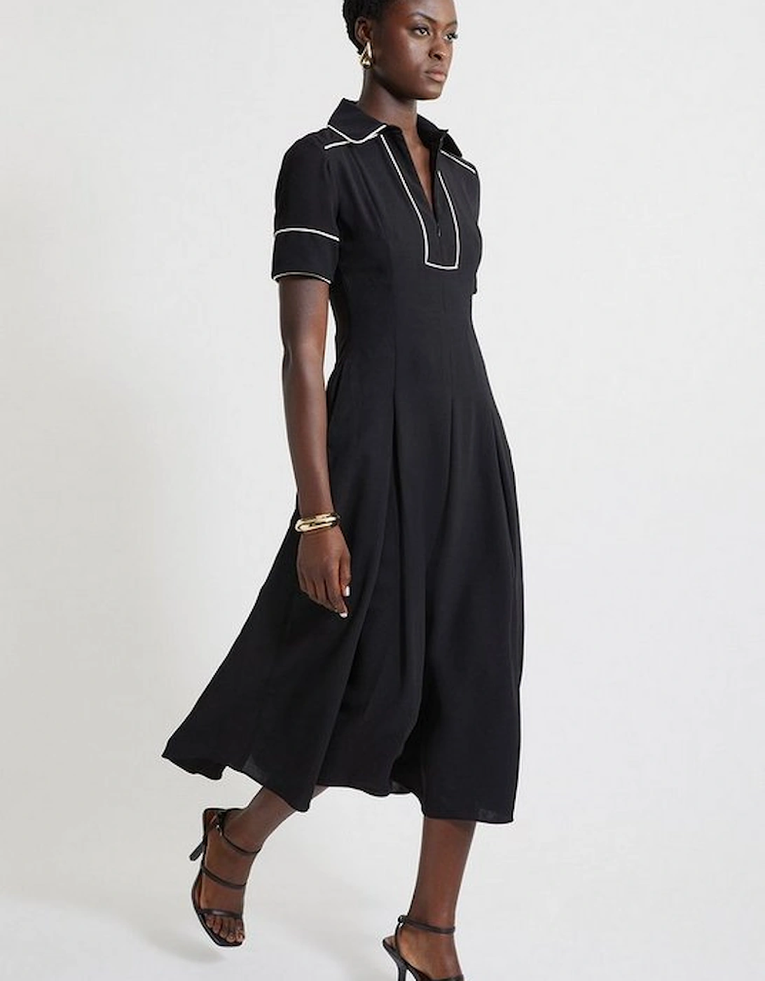 Petite Fluid Tailored Tipped Full Skirted Midi Dress, 4 of 3