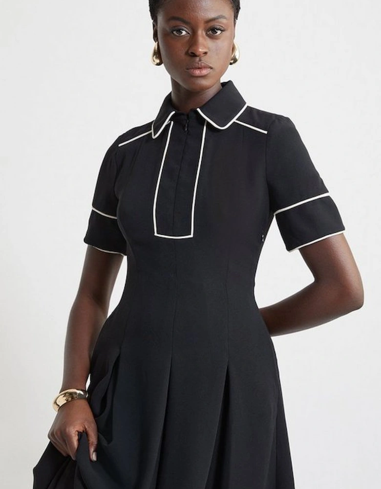 Petite Fluid Tailored Tipped Full Skirted Midi Dress