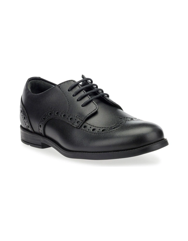 Brogue Senior Girls Black Leather Lace Up School Shoes