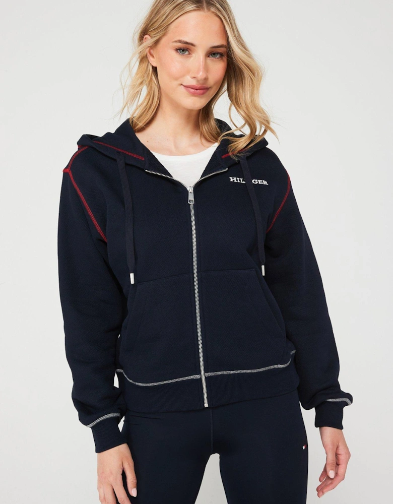 Logo Zip Through Hoodie - Navy