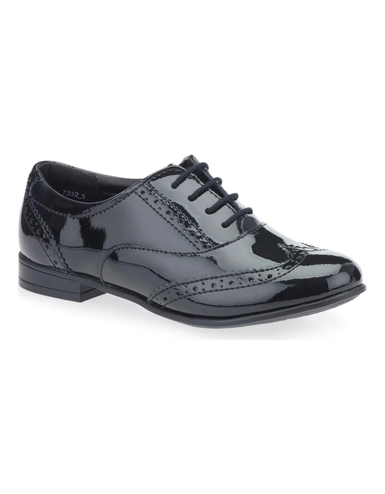 Girls Matilda Patent Leather Lace Up Brogue School Shoes - Black