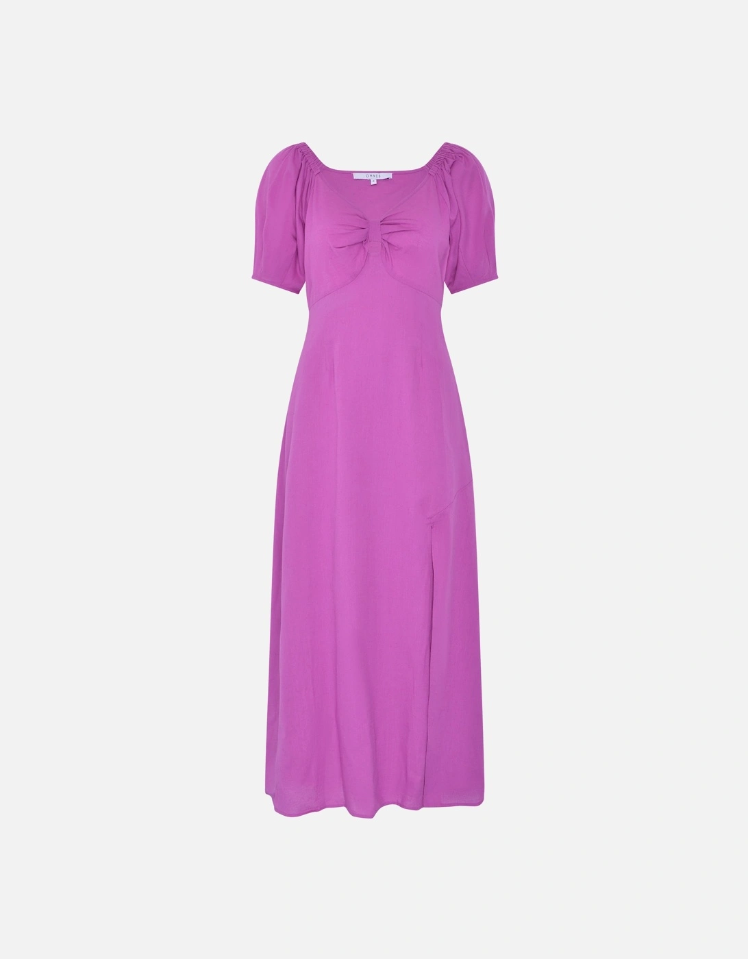 London Linen Bow Detail Midi Dress in Magenta