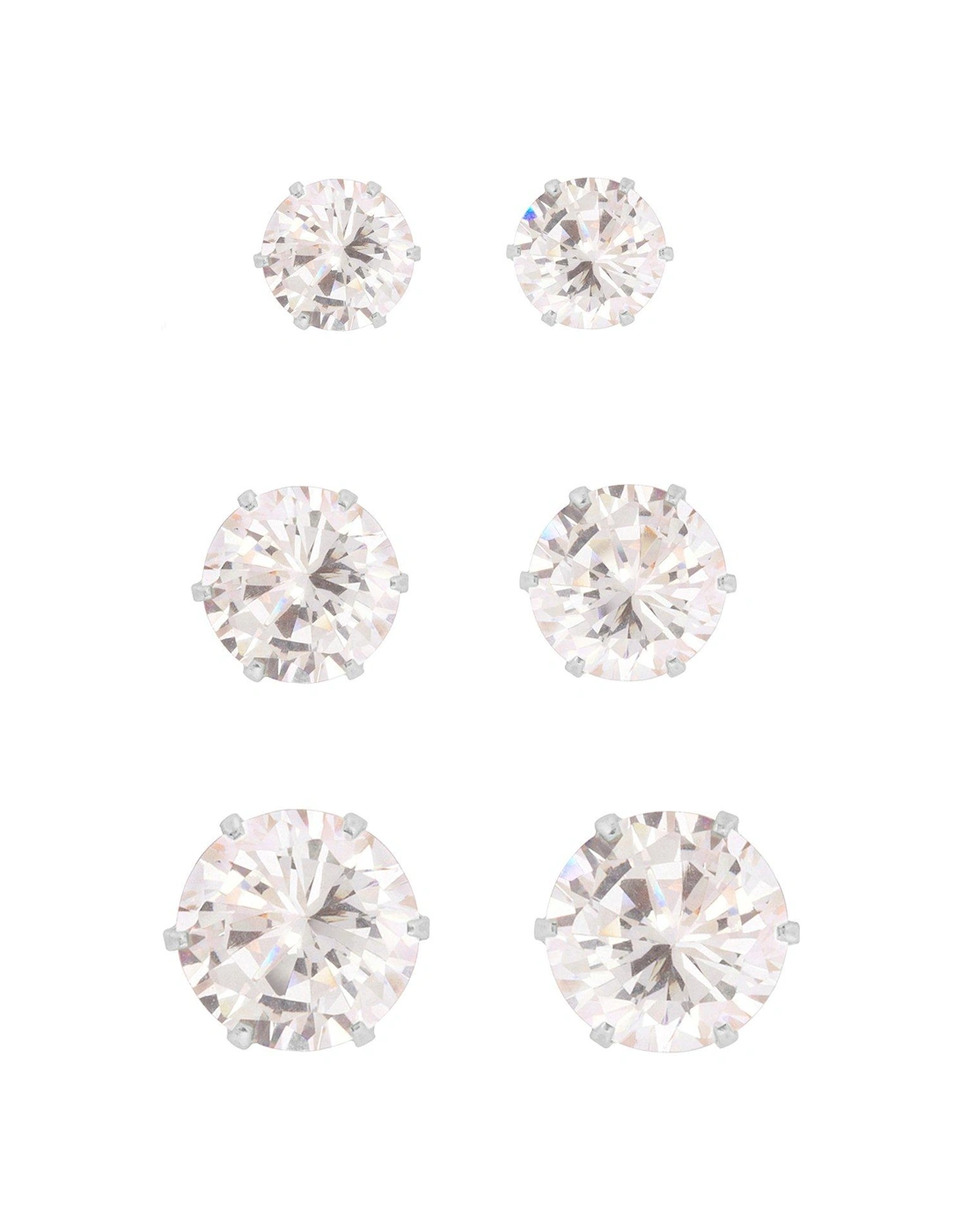 Sterling Silver Set Of 3mm, 4mm And 5mm Cubic Zirconia Studs, 2 of 1