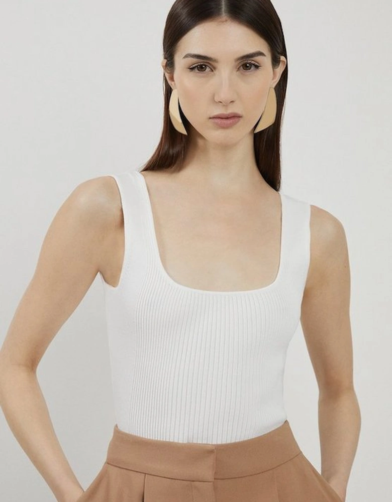 Viscose Blend Rib Knit Square Neck Vest