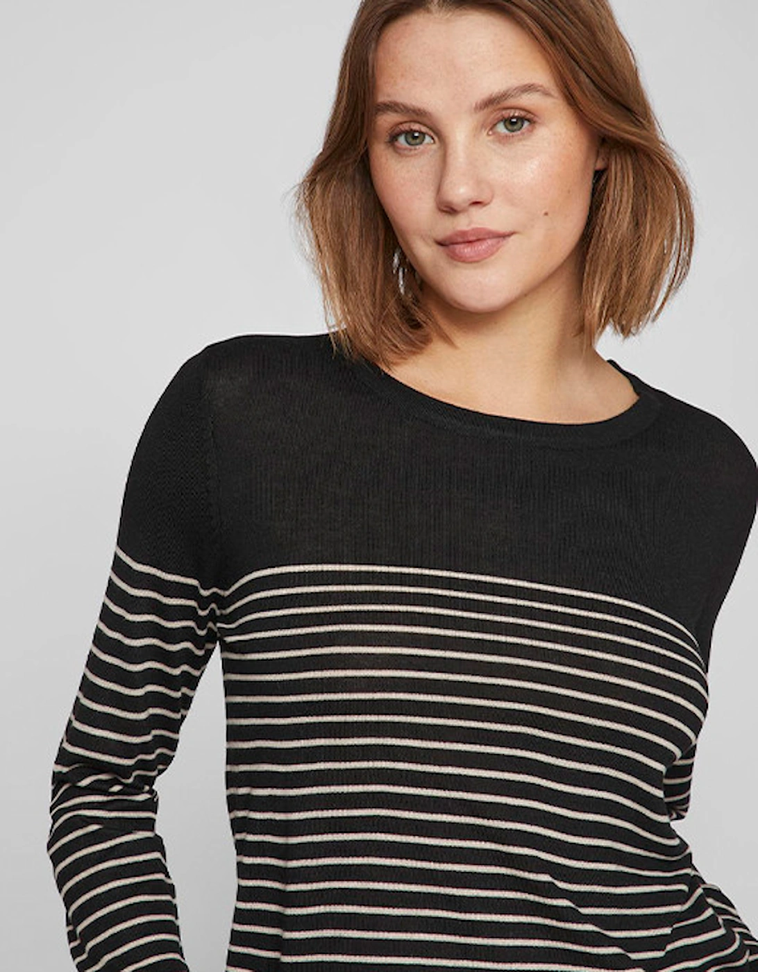 Viabella Open O-Neck Long Sleeve Knit Top Black Natural