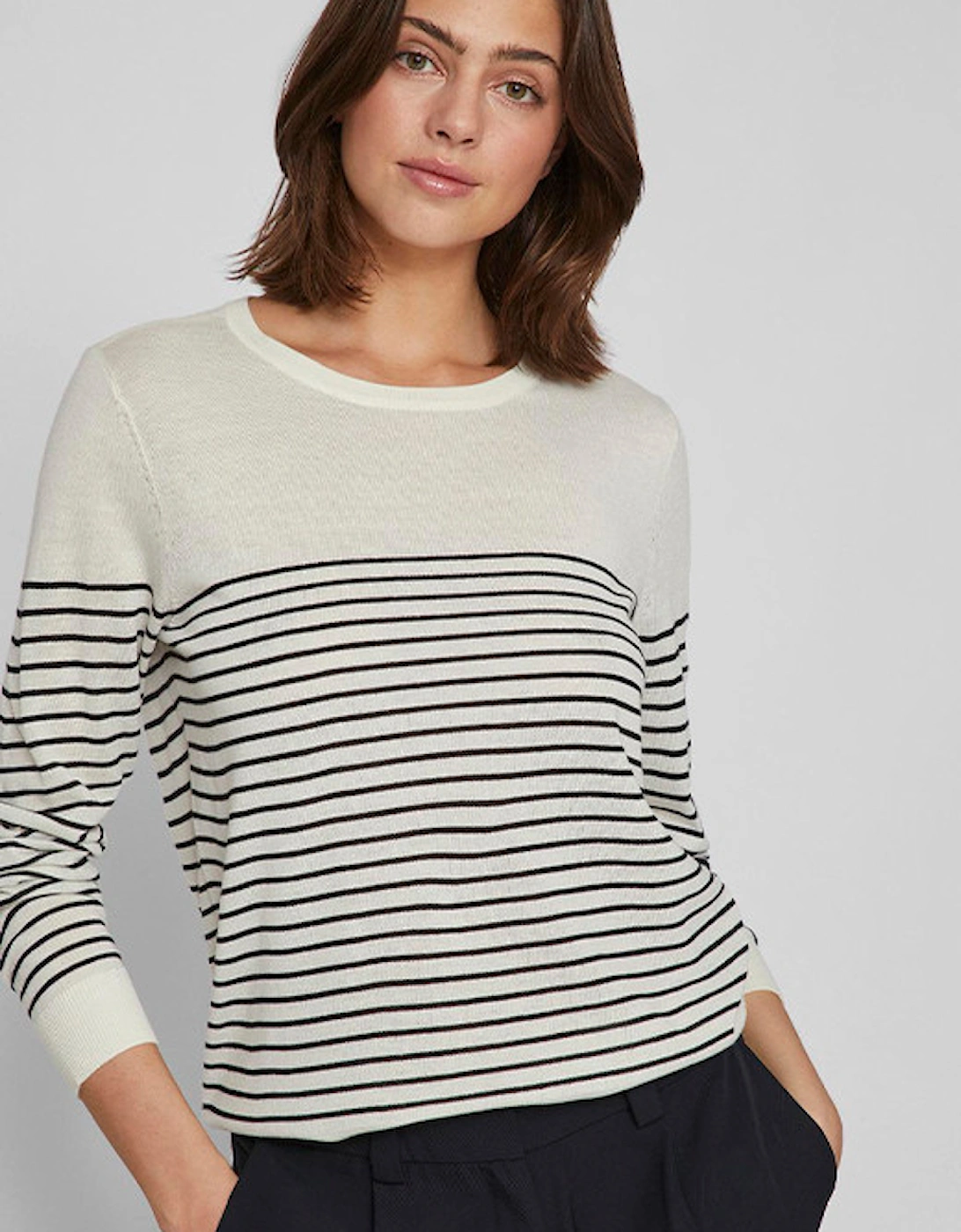 Viabella Open O-Neck Long Sleeve Top Egret Black