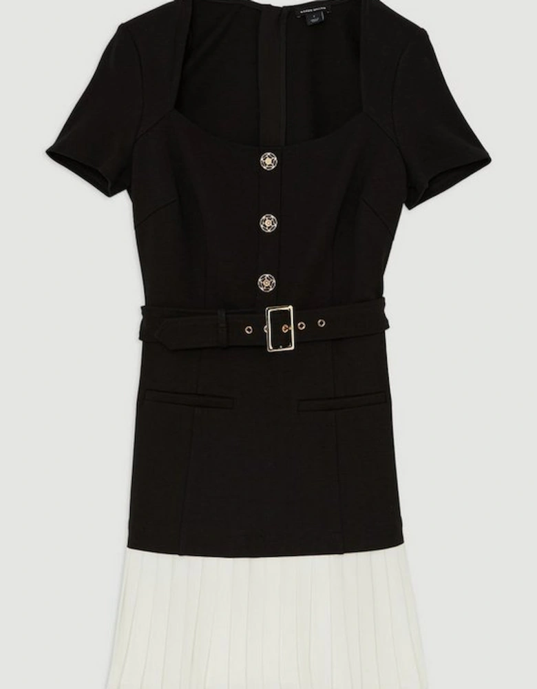 Ponte And Georgette Jersey Contrast Detail Mini Dress