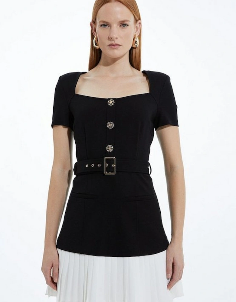 Ponte And Georgette Jersey Contrast Detail Mini Dress