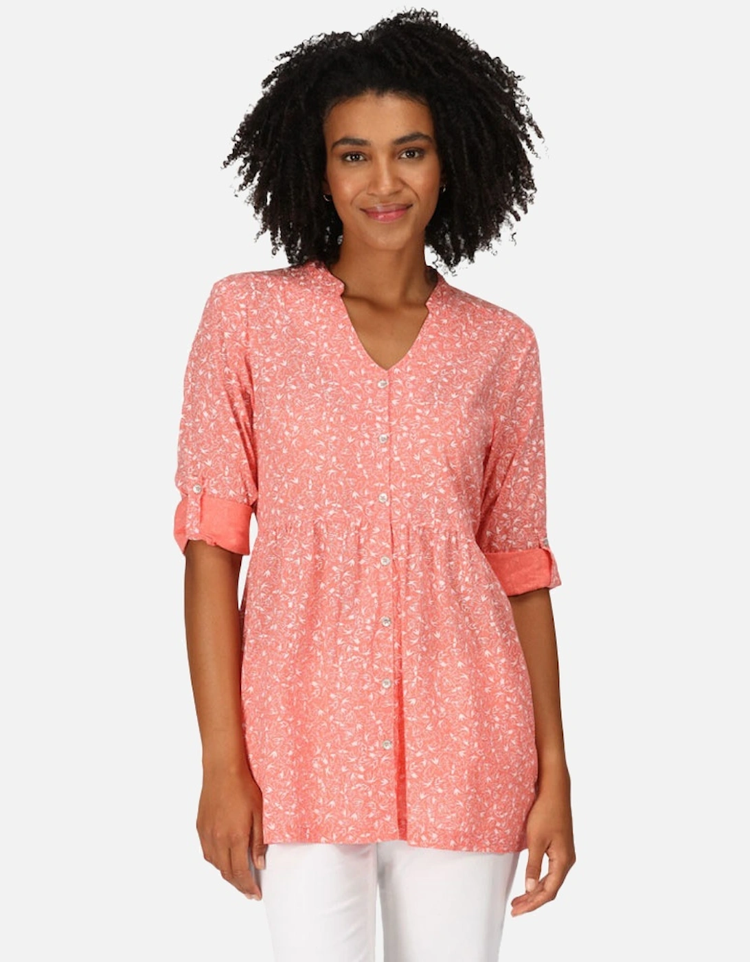 Womens Nemora Roll Sleeve Blouse Shirt Dress, 7 of 6