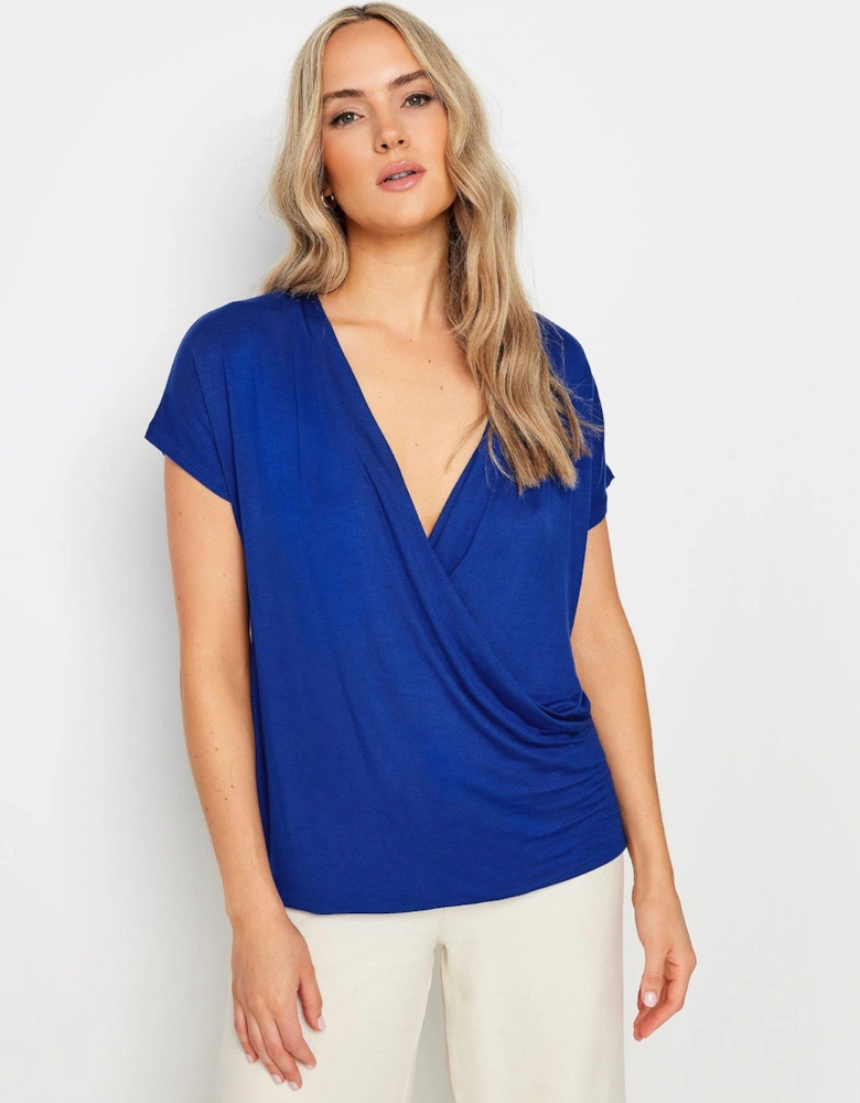 Tall Short Sleeve Wrap Top - Blue