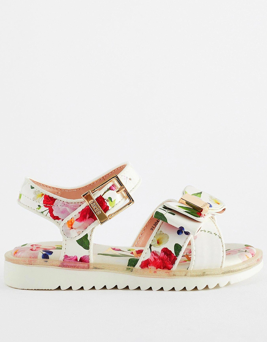 Younger Girls Printed Sandal - White, 7 of 6