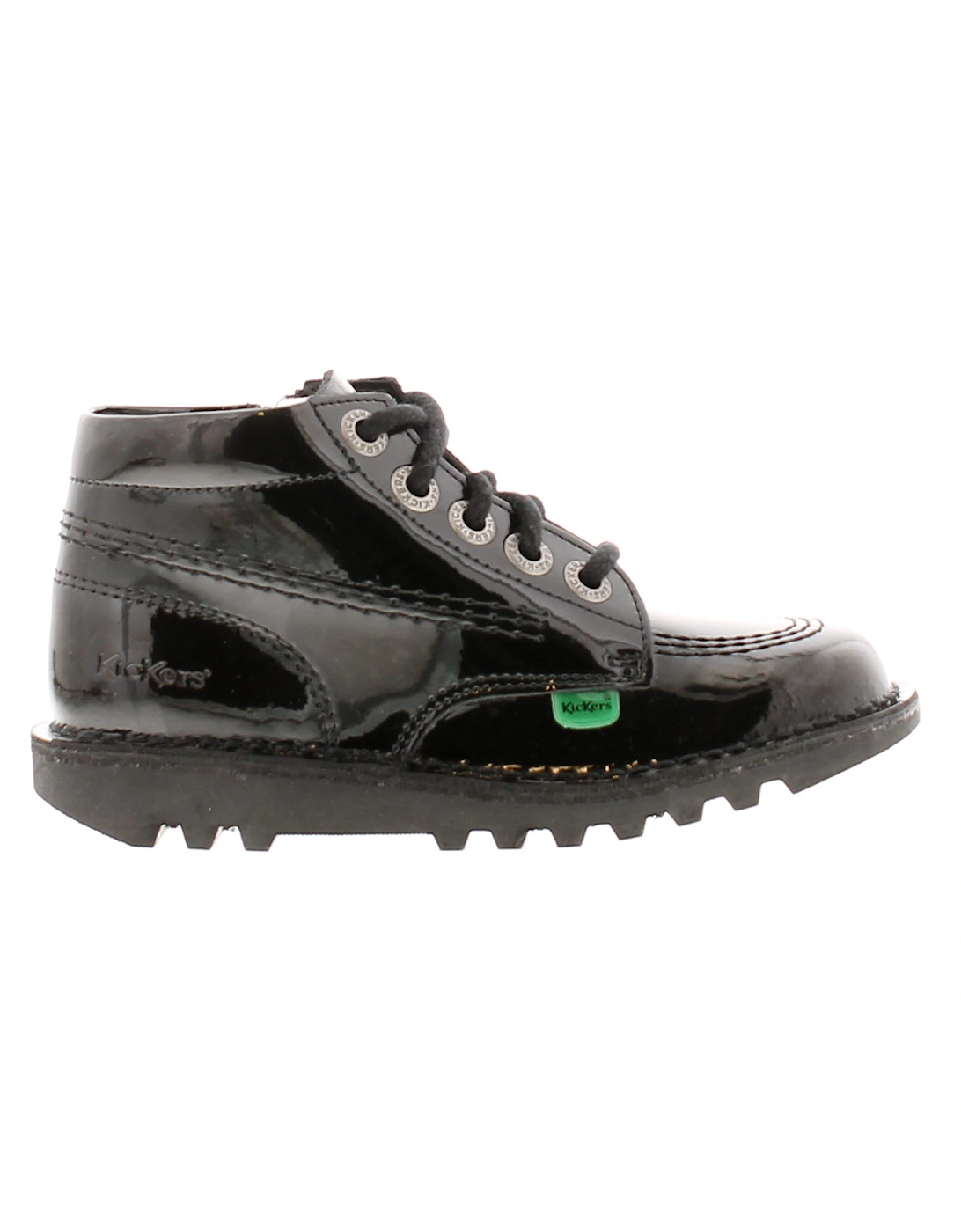 Younger Girls Ankle Boots Hi Zip Leather Lace and Zip black patent UK Si