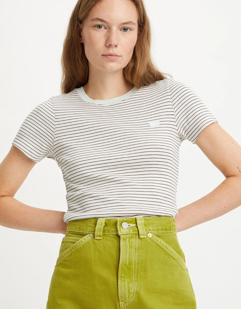 Short Sleeve Rib Baby T-Shirt - Pencil Stripe Peach Melba