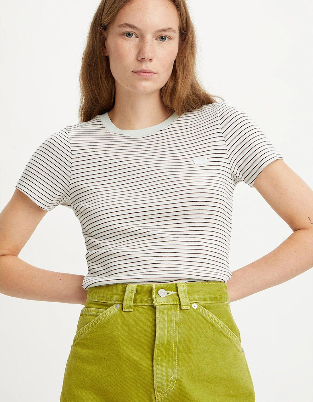 Short Sleeve Rib Baby T-Shirt - Pencil Stripe Peach Melba