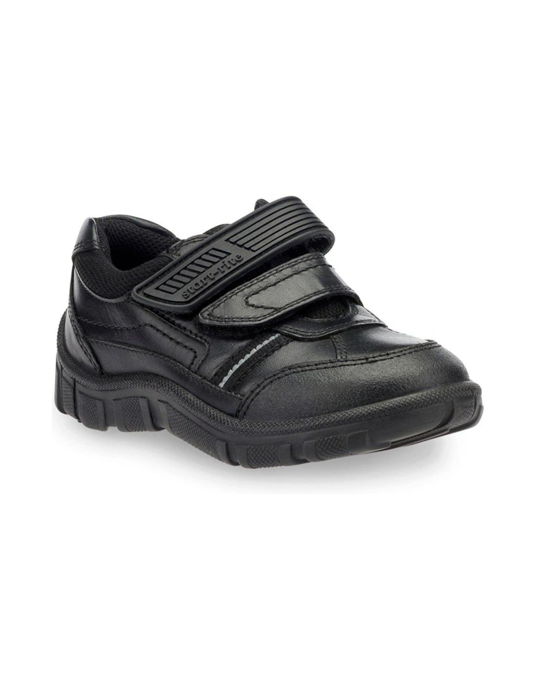 Luke Leather Double Riptape Football Boys School Shoes - Black