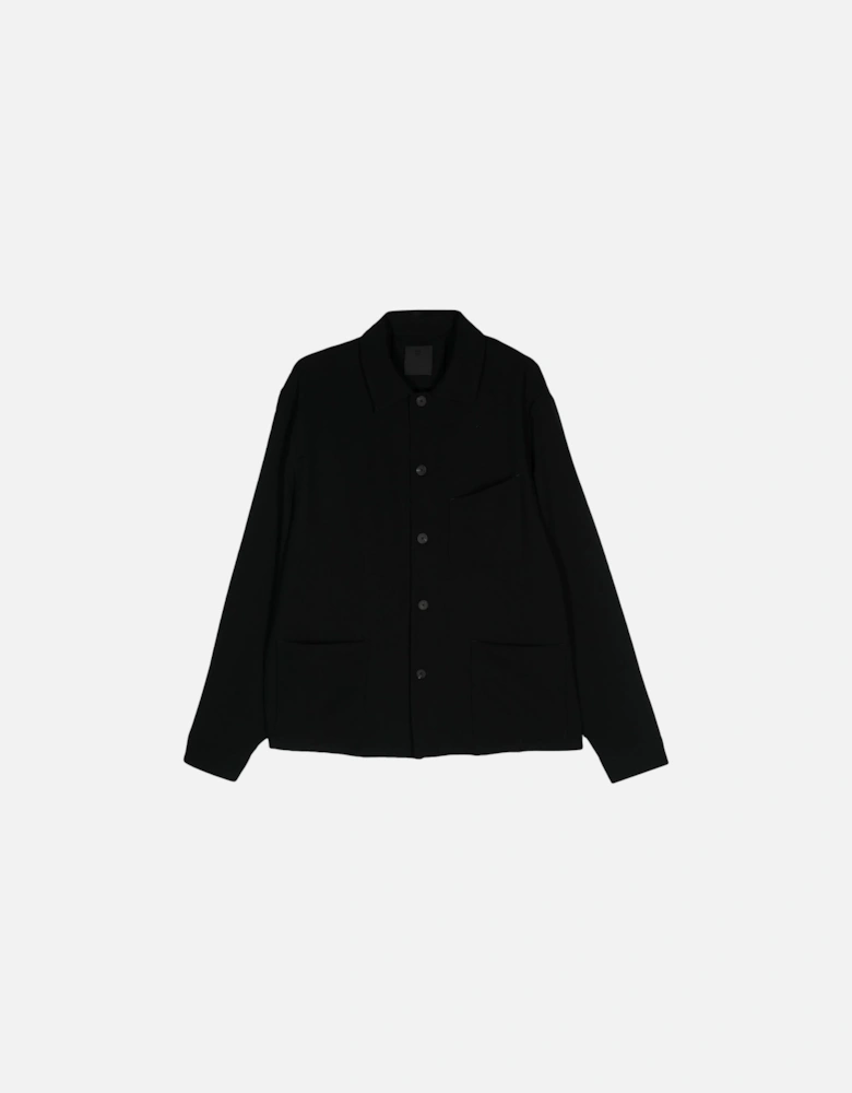 Wool Patch Pockets Overshirt Black