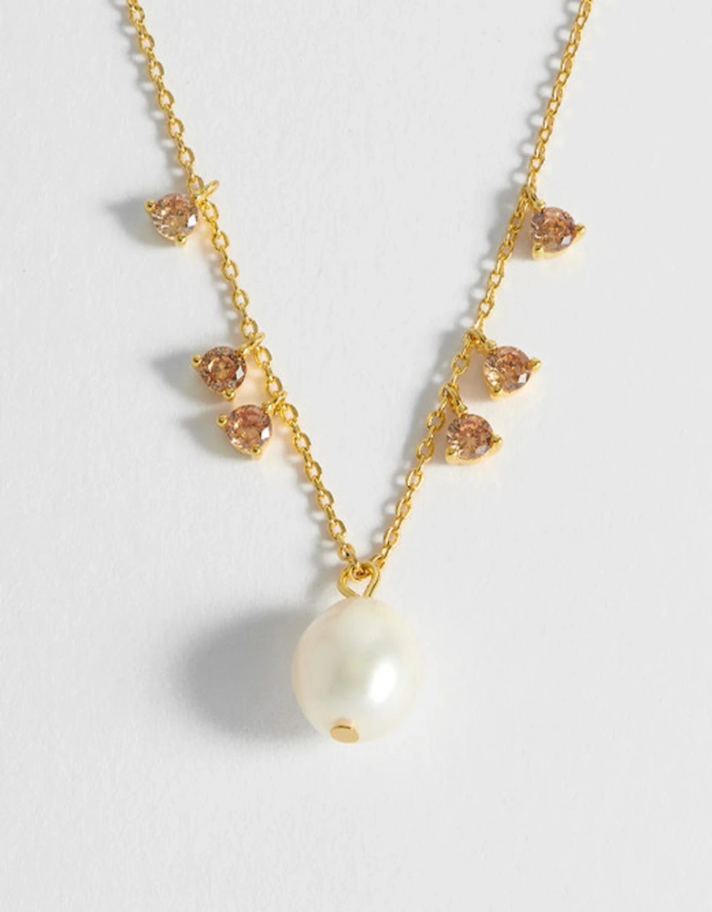 Pearl CZ Pendant Necklace Gold Plated with Pearl