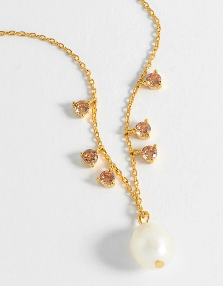 Pearl CZ Pendant Necklace Gold Plated with Pearl