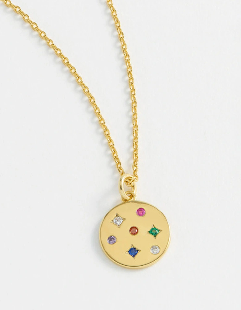 Rainbow CZ Coin Necklace Gold Plated Multi