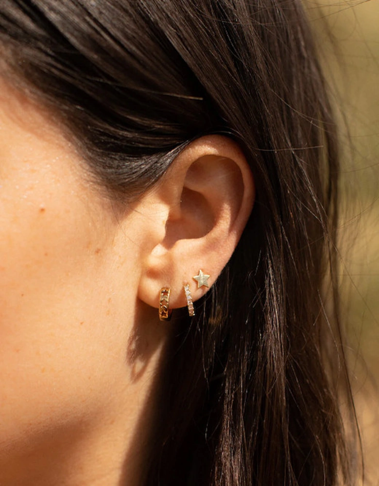 Hoop Earrings with White CZ Gold Plated