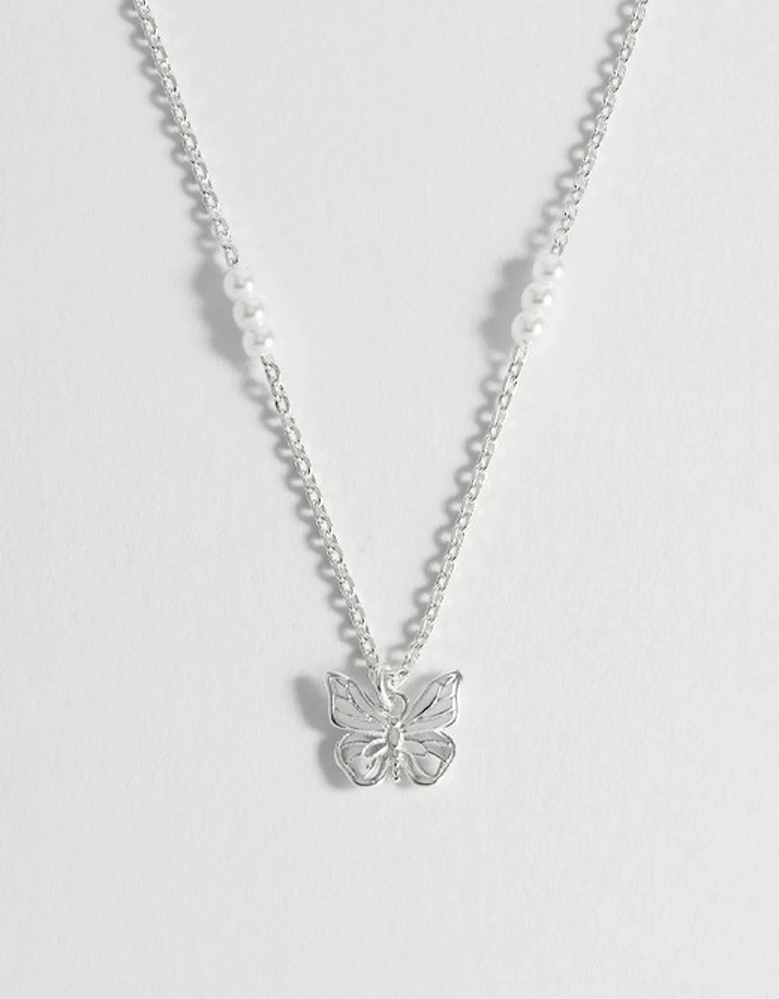 Pearl Butterfly Pendant Necklace Silver Plated with Pearl, 5 of 4