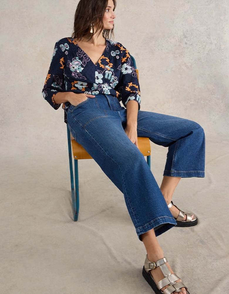 Women's Tia Wide Leg Cropped Jeans Dark Denim