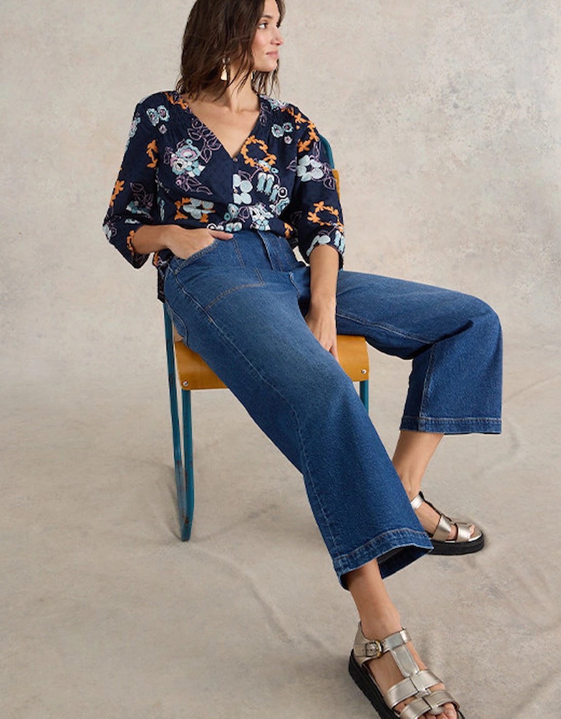 Women's Tia Wide Leg Cropped Jeans Dark Denim